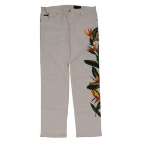 Dolce & Gabbana Mens Floral Skinny Jeans IT 52 33-34 White Summer Denim